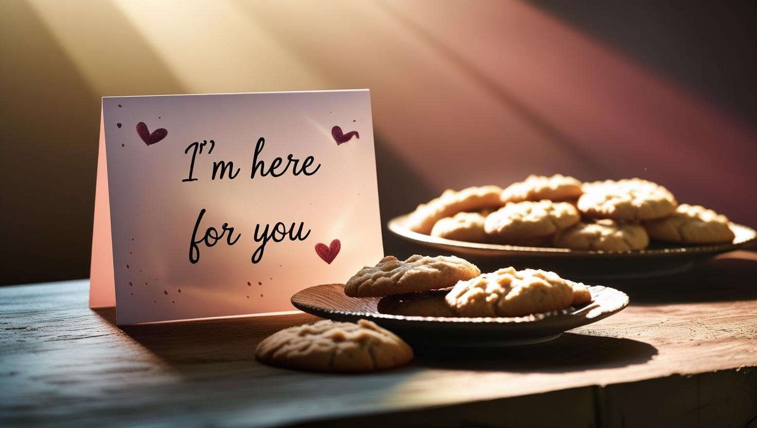 cookies and a card saying i'm here for you