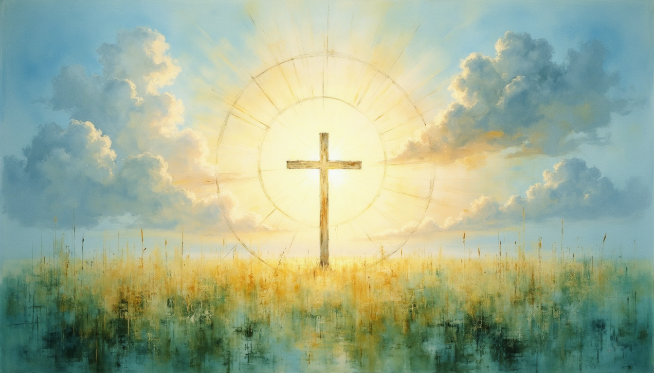 a cross in the middle of a bright field